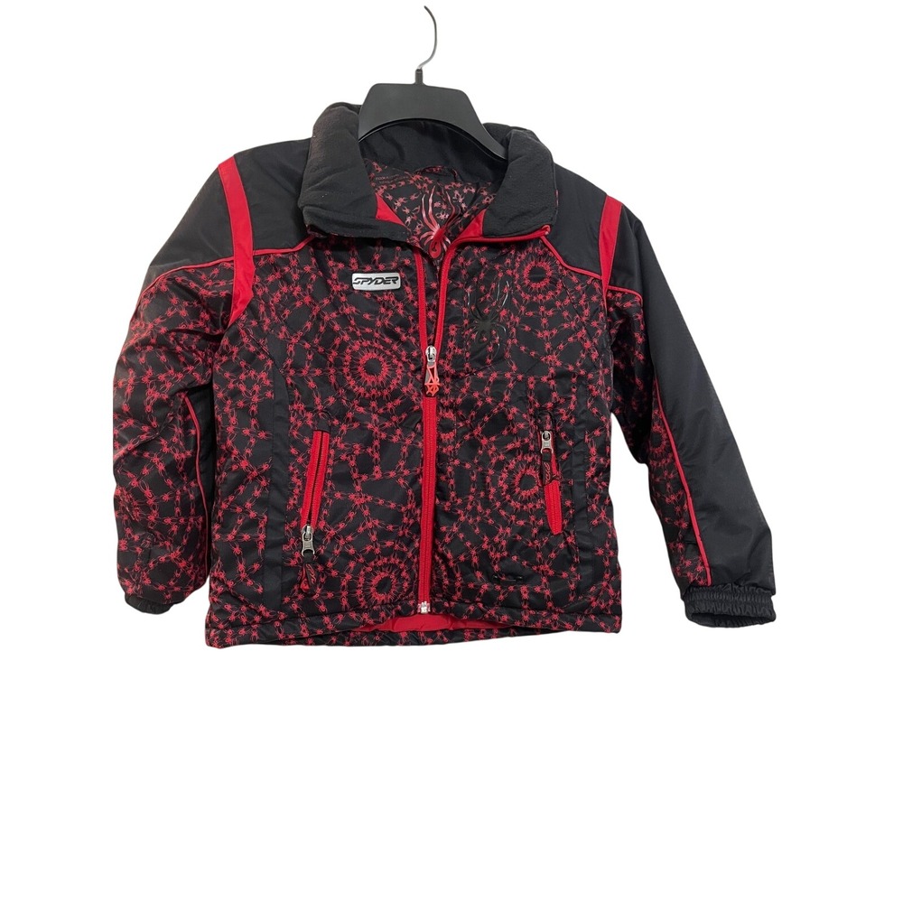 Kids Spyder Ski Snow Jacket Black Red‎ Spider Web Print Size 6